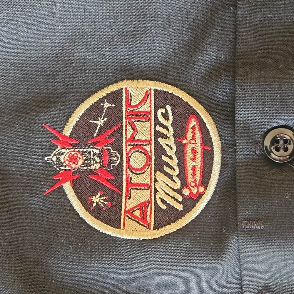 Red Kap Retro Atomic Music Patch Button-Up Mechanics Shirt Men’s Medium Black - Picture 6 of 14